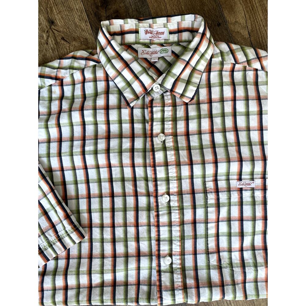 Echo Unlimited Mens Large Plaid Button Down Short Sleeve Cotton Shirt